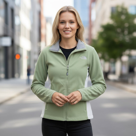 The North Face Light Green Fleece Full Zip Jacket Women's Size Large White Sides - Picture 7 of 16